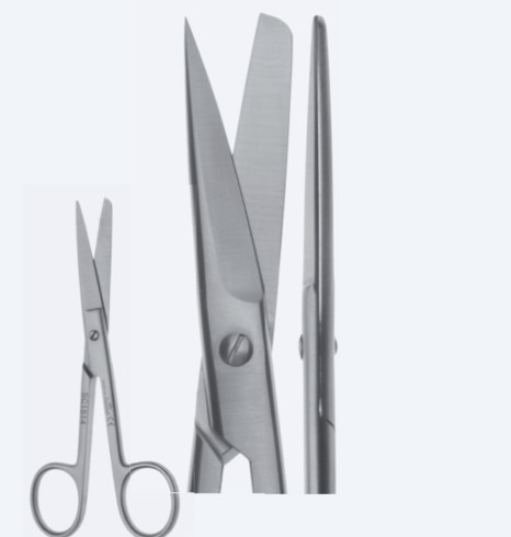 Ножиці, хірургічні, стандартна модель, вигнуті, з одним тупим і одним гострим кінцем, загальна довжина 130 мм, 5 1/8"